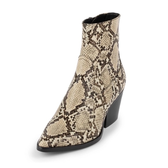 beige snake print boots